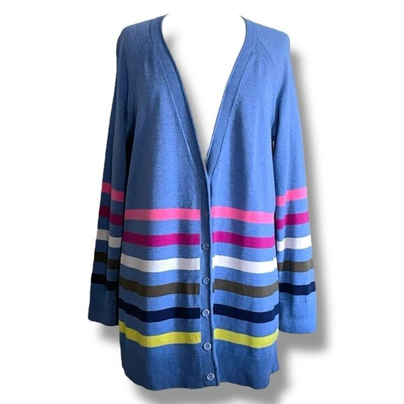 Talbots Womens Girlfriend Cardigan Plus Sz X 12 Blue Stripe Preppy V-neck - Picture 3 of 7